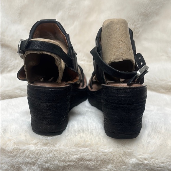 A.S.98 Black and Tan Wedge Sandals - Picture 7 of 10